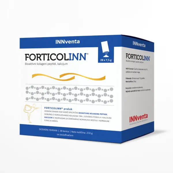 FORTICOLINN® je dodatak ishrani sa bioaktivnim kolagenim peptidima i kalcijumom koji pomaže u povećanju gustine kostiju, smanjuje rizik od preloma i pruža podršku kod osteopenije i osteoporoze.